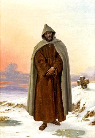 Monk in Winter Landscape