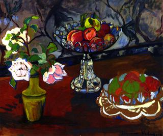 Still Life with Bouquet of Roses and Bowls of Fruit
