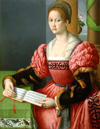 一位妇女的画像配一本音乐书