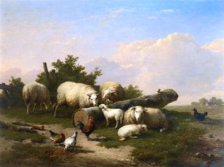Sheep and Chickens in a Landscape