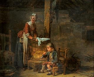 Interior with a washerwoman and her boy