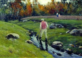 Landscape with a Worker by the River