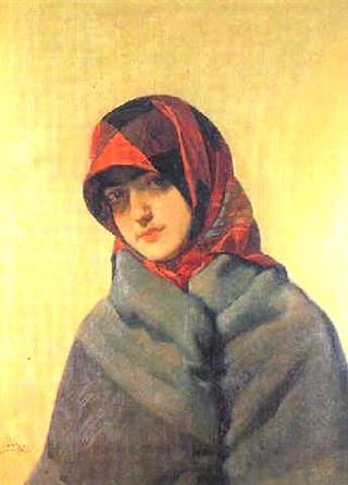 Mujer joven arropada con manta y panuelo
