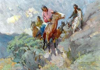 Indian Riders on a Hillside