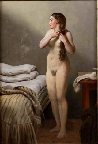 Nude Standing by a Bed