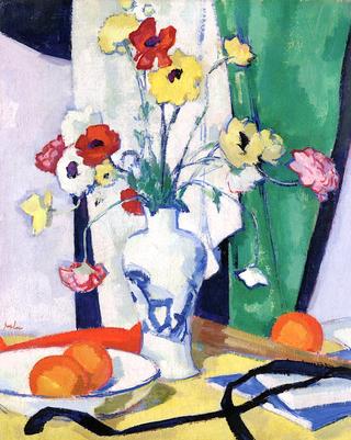 Still Life of Summer Flowers in a Chinese Blue and White Vase