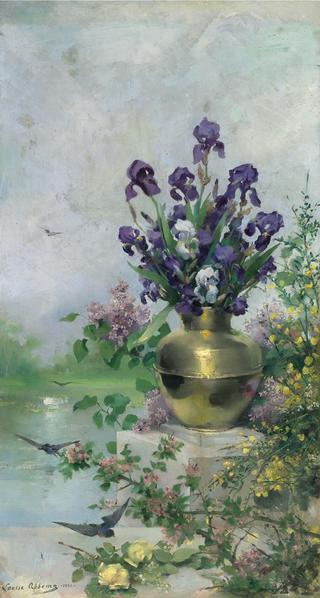 A Vase of Irises on the Terrace
