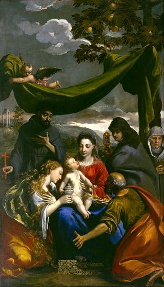 圣母玛利亚抹大拉，彼得，克莱尔，弗朗西斯和一位女修道院院长