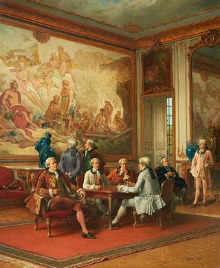 A Rococo Interior with Gentlemen Playing Chess