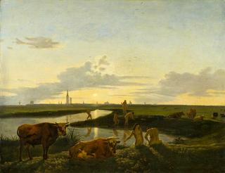 Canal Landscape with Figures Bathing
