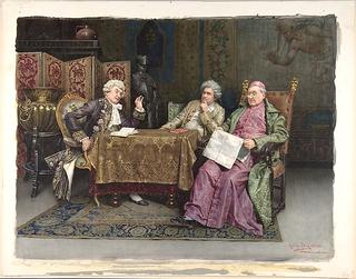 牧师和两个人坐在一张桌子旁