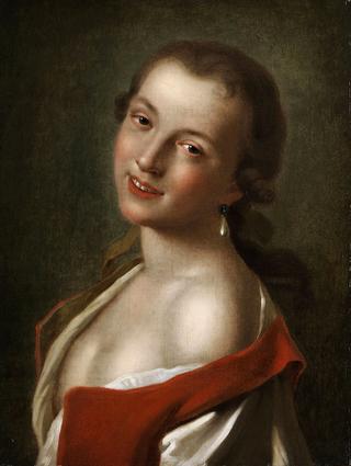Portrait of a young smiling girl with a pearl earring