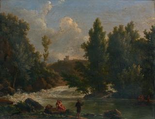 River Landscape with Angler and Bathers