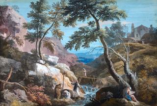 Mountainous Landscape with Hermits