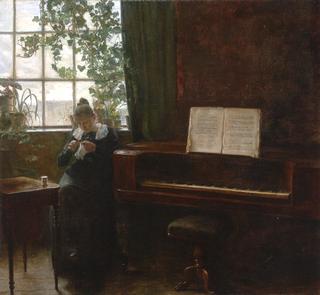 Young Lady Sewing in the Music Room
