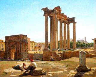 View of the Roman Forum with the Temple of Concordia and the Arch of Septimius Severus
