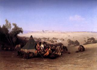 An Arab encampment on the Mount of Olives with Jerusalem beyond