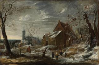 Winter Landscape with Figures and a Town in the Distance