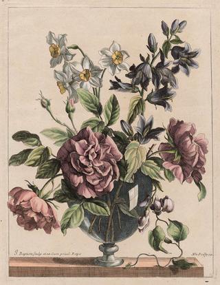 Arrangement of Roses, Jonquils, and Campanula in a Glass Vase (Les Vases Diaphanes)