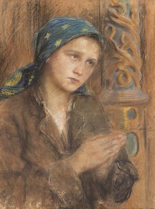 Young Girl Praying in a Blue Scarf