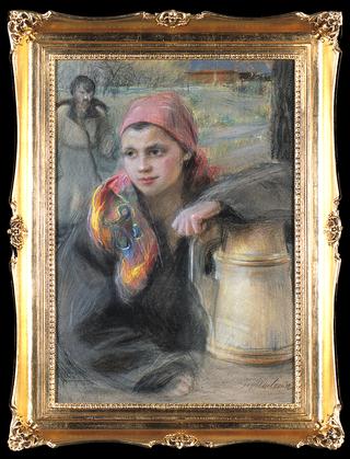 East carpathian girl at the well