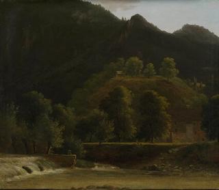 Buildings by a Weir in a Mountainous Valley
