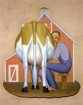 Boy Milking Cow