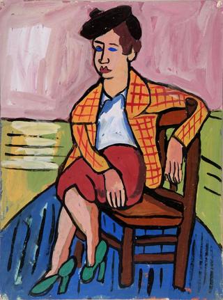 Seated Woman in Plaid Jacket