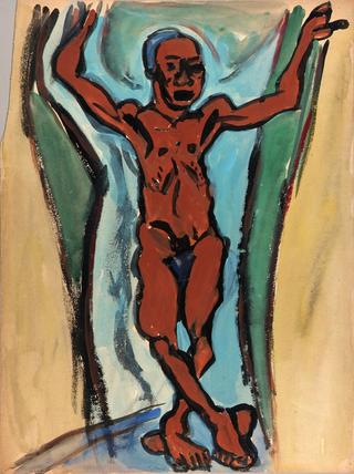 Standing Male Nude with Arms Raised