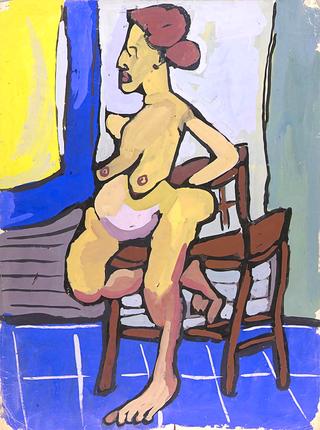 Standing Female Nude with Chair