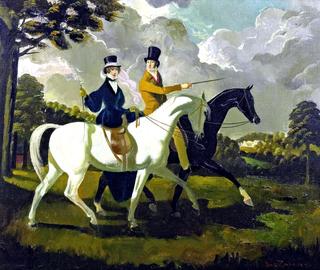 Couple riding in parkland