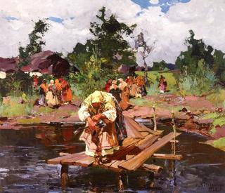 Peasants by a Lake