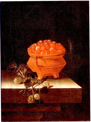 Still Life with a Bowl of Strawberries and a Spray of Gooseberries