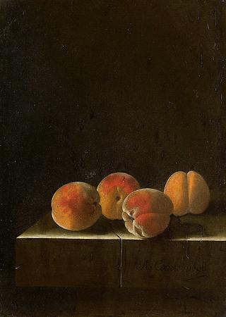 Four Apricots on a Stone Plinth