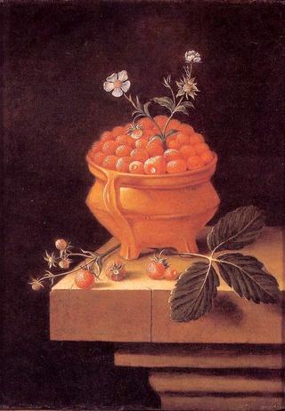 Still Life with a Bowl of Strawberries on a Stone Table