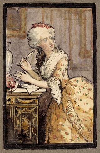 Lady Writing, Sketch for the painting the Rococo Lady