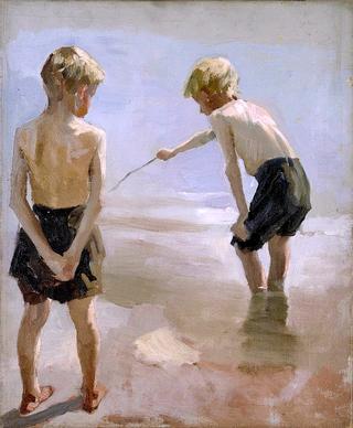 Boys Playing on the Shore (study)