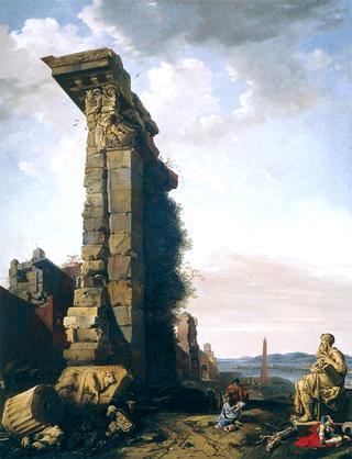 Idealised View with Roman Ruins, Sculptures, and a Port