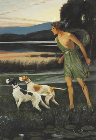 The hunting goddess Diana with two dogs