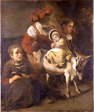 Woman with Three Children and a Goat