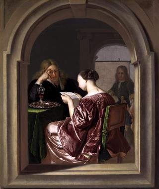 Woman Reading and a Man Seated at a Table