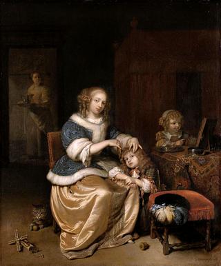 Interior with a Mother Combing her Child’s Hair