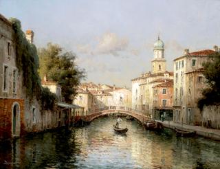 Venetian Gondolier and Canal Bridge