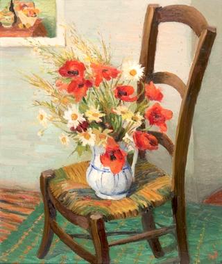 Still Life with Bouquet of Flowers on a Chair