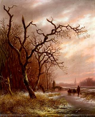 Evening Winter Scene with Skaters