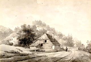 Landscape in Gelderland with a Woman on a Country Road by a Farm