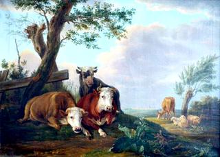 Animal Scene with Cows and Sheep