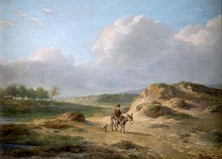 Hilly Landscape with Mule Rider and Dog