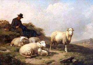 A Resting Shepherd with His Herd