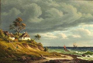 View of the Fishing Village of Sletten during a Gale